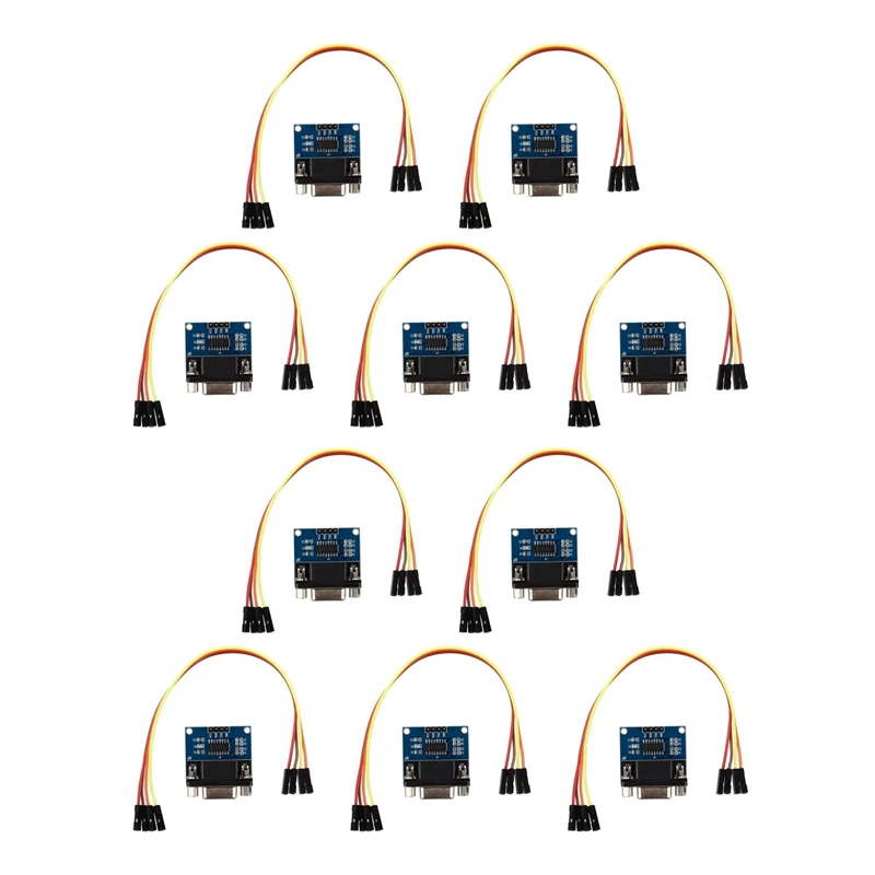

10X MAX3232 RS232 Serial Port To TTL Converter Module DB9 Connector W/ 4 Jump Cables