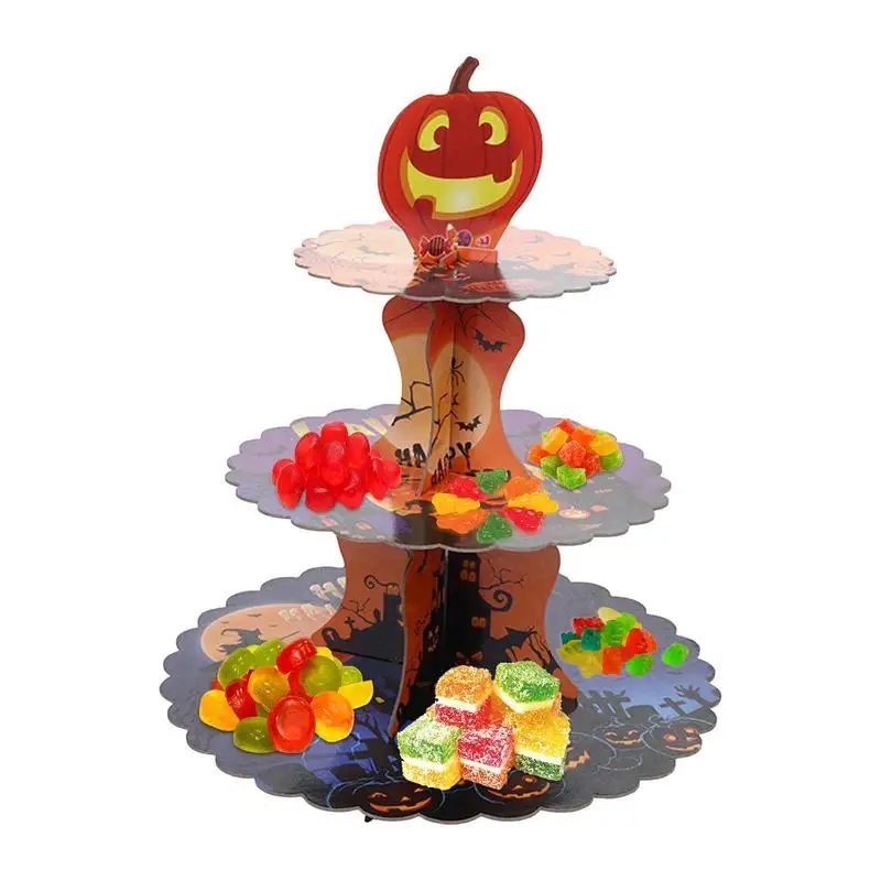 

Halloween Cupcake Tower 3 Tier Pumpkin Dessert Tower Colorful Cardboard Dessert Display Stand Halloween Party Decorations For