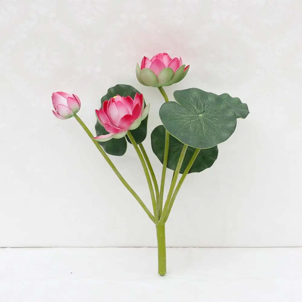 Mehrfarbige Lotus-Kunstblume, Seidenblätter, grüne Blätter, künstliche Lotusblätter, Blumen, 3 Blumen, 4 Blätter, Foto-Requisiten – Detail 5