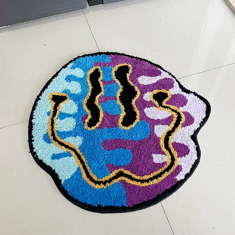 Shaggy Rugs Girl Art Colorful Area Magic Trippy Smiling Tufted Rug Face Tufting Rug Handmade Carpet For Home Decoration