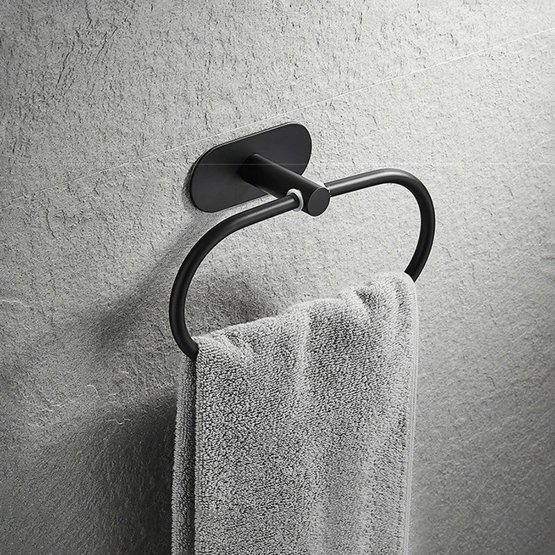 Stainless Steel Self-adhesive Towel Bar Paper Holder Robe Hook Towel Ring Bathroom Accessories Set