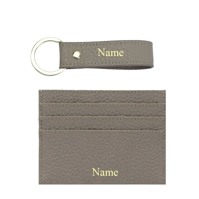 Customized Initials 100% Cow leather Personalized Gift Sets Card Holder Coin Purse New Luxury  Keychain Key Ring  Drop shipping