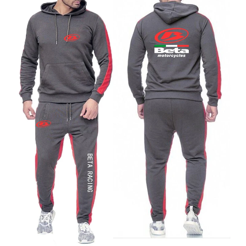 2023 spring and autumn men's Beta racing motorcycle cross-country motorcycle Logo printed hoodie+sweatpants solid color sports s