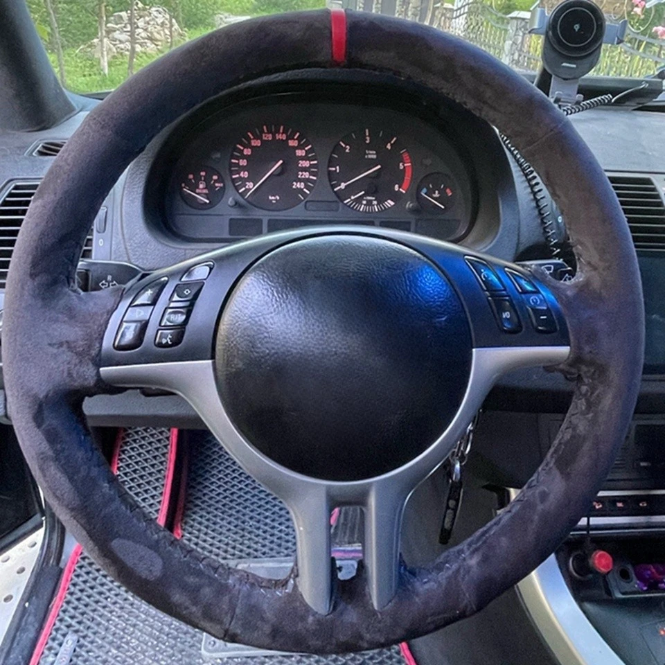 Anti-Slip Auto Zubehör Wildleder Leder Auto Lenkrad Geflecht Abdeckung Für BMW E39 E46 325i E53 X5 Auto innen Zubehör – Detail 1
