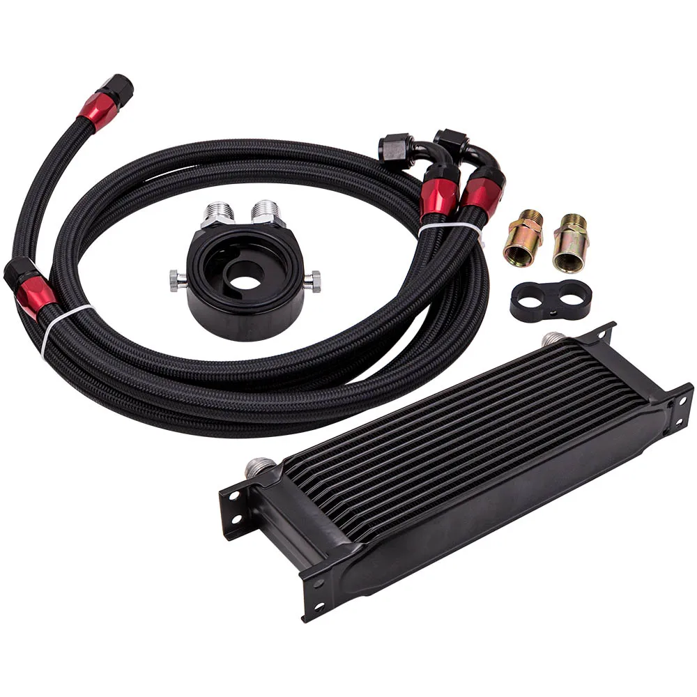 

Universal 13-Row 10AN Engine Transmission Oil Cooler Filter Adapter Hose Kit