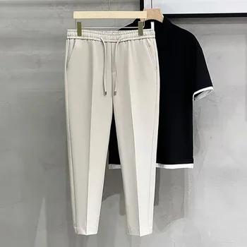 Pantaloni corti Casual da uomo pantaloni da tuta drappeggiati in stile coreano antirughe pantaloni lunghi primavera estate a forma di cono 1