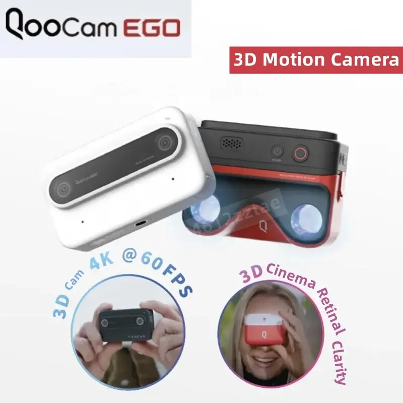 미니 QooCam EGO 액션 카메라, 3D 스테레오, 4K HD 60FPS 스포츠 터치 스크린, IP67 방수 카메라, 브이로그 공유, 6 축 흔들림 방지 캠