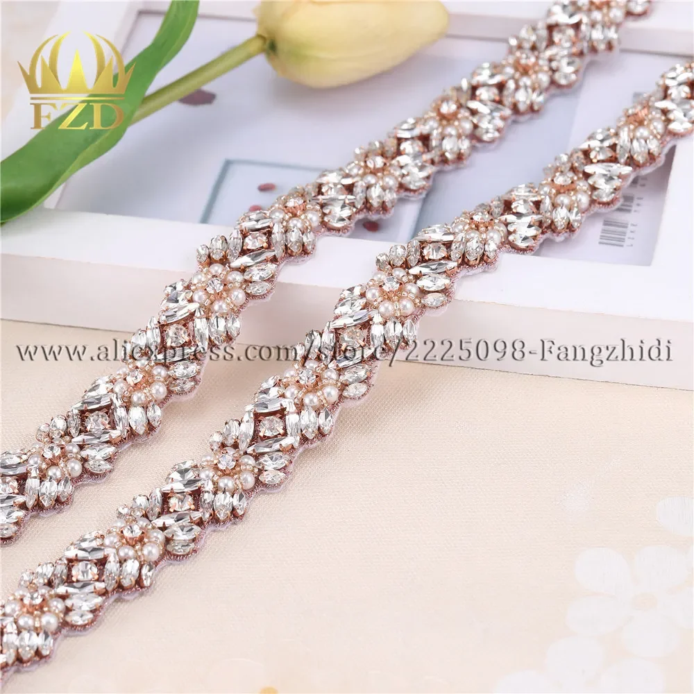 

FZD Wholesale 10 Yard Handmade Hot Fix Sewing on Beaded Applique Rhinestone Appliques for Wedding Gown Iron on Belt Crystal DIY