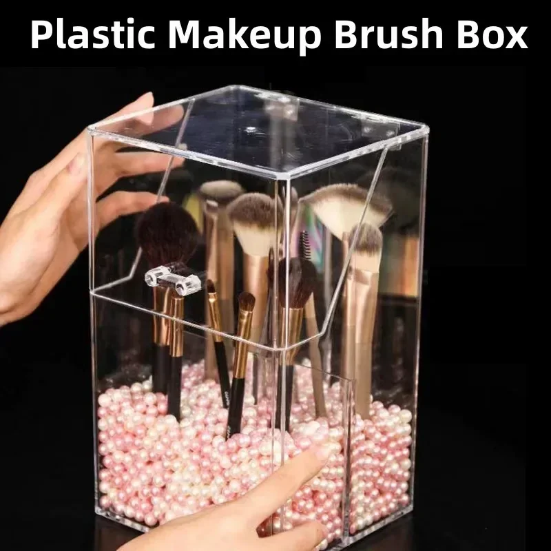 

Plastic Makeup Brush Storage Box with 500g Beads Transparent Cosmetic Brush Organizer with Lid Beauty Eyebrow Pencil Case