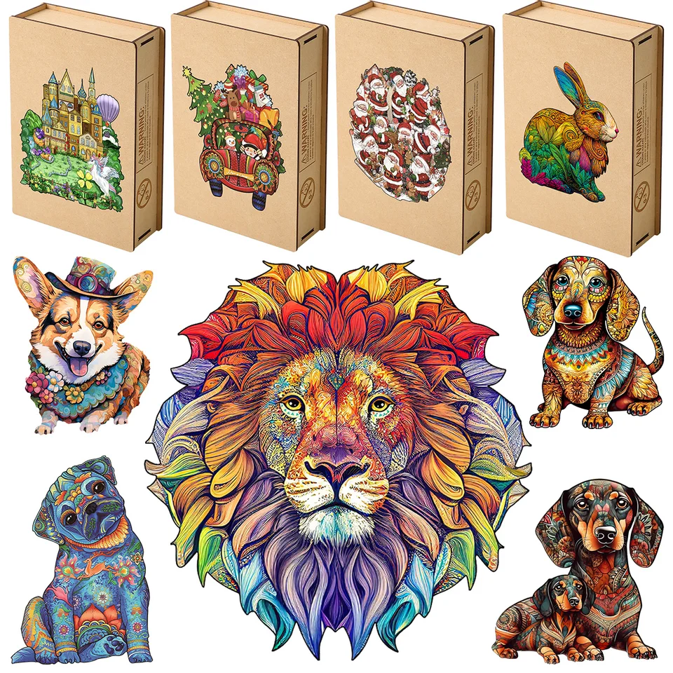 Elegant Mysterious Animal Shaped Wooden Jigsaw Puzzle Brightly Colorful  Parent-Child Educational Toys DIY Wood Crafts For Adults