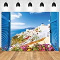 Aoihrraan 2,2x1,5m Greece Island Backdrop Santorini Oia Village White Architecture Aegean Seascape Nature Landscape Photography Background Wedding Shower Lover Travel Adult Portrait Photo Studio Props