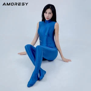 Amoresy high gloss high elastic tight tail wave surfing competitive one-piece front zipper Yoga role-playing swimsuit