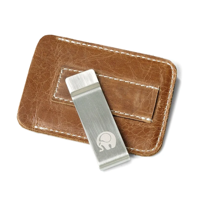 Credit Card Holder Metal Money Clip Thin Genuine Leather Money Clip Mini Wallet Men Credit Card Slot Slim Bills Metal Cash Clamp for Man Small Billfold Holder