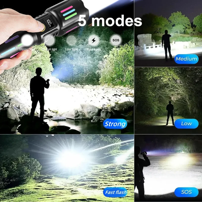 High Power Flashlights Rechargeable LED Flashlight Tactical Torch Zoom Ultra Powerful Torch 3000M Outdoor & Emergency Lamp