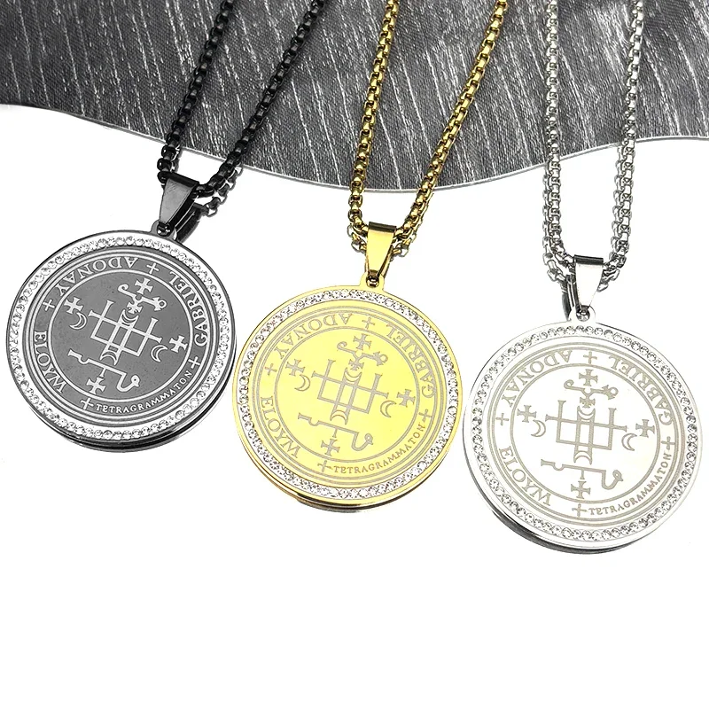 Sieben Erzengel GABRIEL Siegel Solomon Amulett Siegel von Angelic Halskette Edelstahl Gold Farbe Strass Kette Schmuck Geschenk