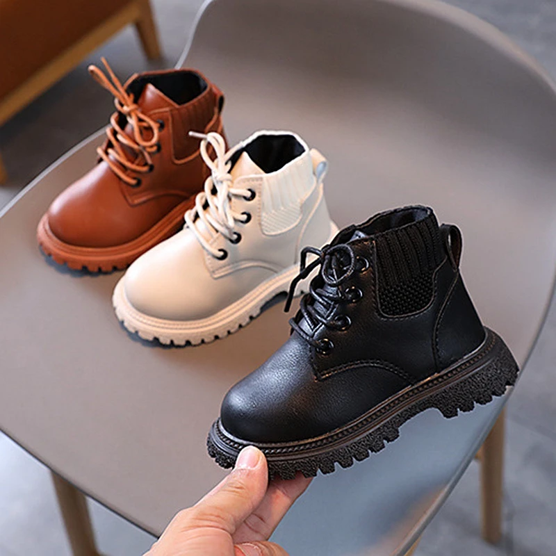XUANMU New Children Leather Boots for Boys Girls Versatile Breatheable Simple Kids Short Boots for Girl Casual Simple X0385_voghion.com
