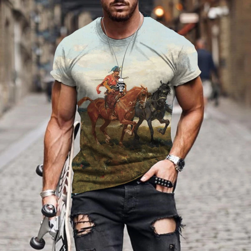

Men Summer T-shirt Fashion 3D Print Roman Short Sleeve Vintage Outfit Simple Casual Breathable Tracksuit Hip Pop Oversized Tops
