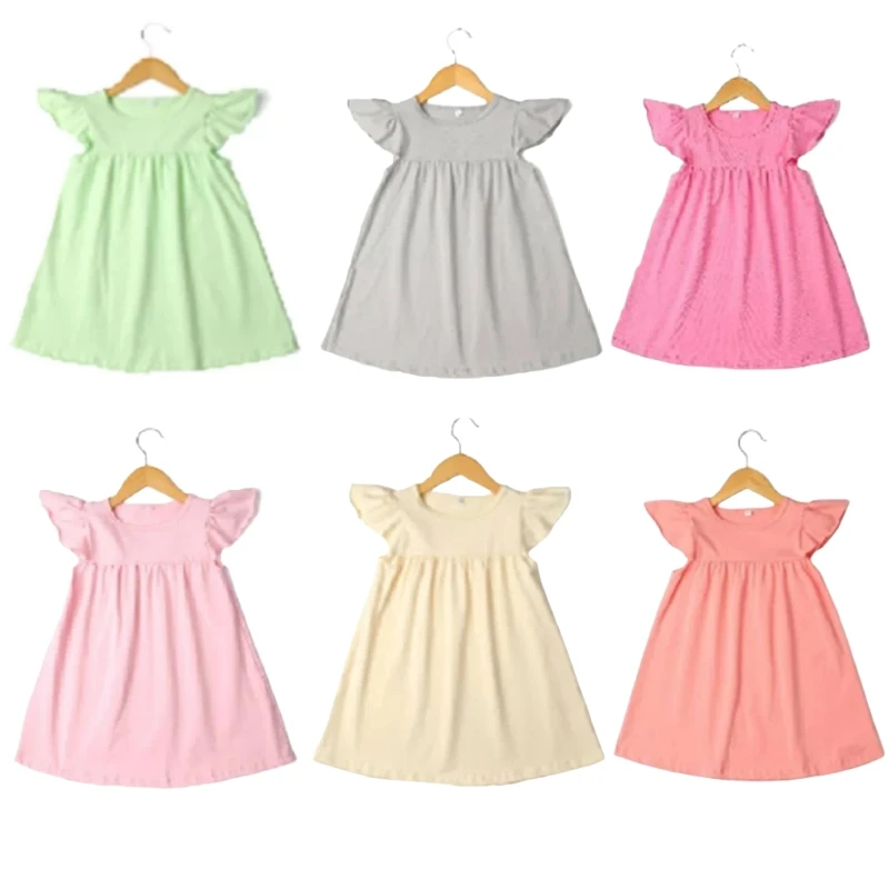 

1-6 Years Kids Dress Simple Candy Color Girls Clothes Flying Sleeve Cute Summer Girls Dress