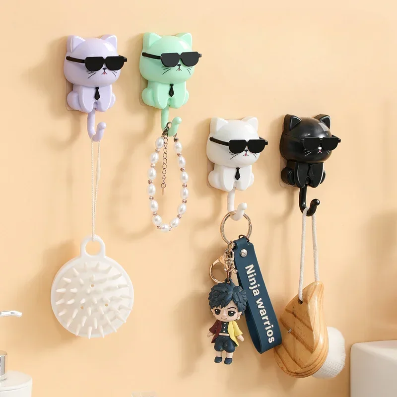 Cartoon Kitten Hook Self Adhesive Dormitory Bedroom Door Hangers Hooks Key Umbrella Towel Cap Coat Rack Wall Decoration Rack self adhesive hooks