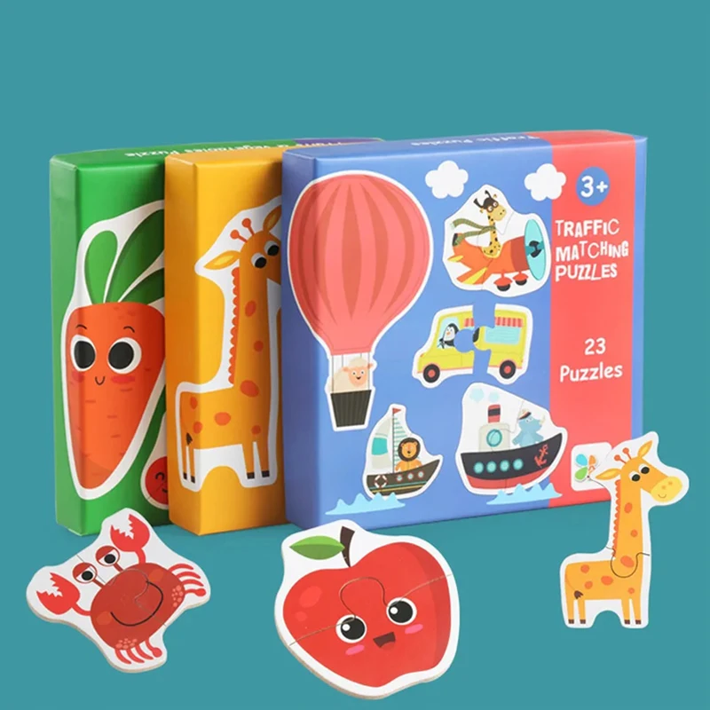 Wooden Matching Puzzle Game Early Education Cognitive Animal Fruit Transportation Educational Toys Children's Gifts 4