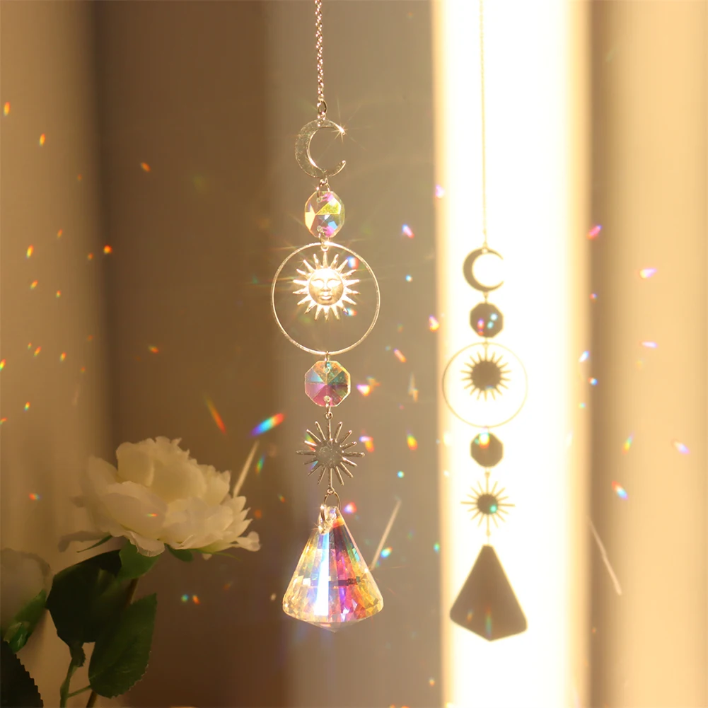 Crystal Pendant Wind Chime Crystal diamond Light Catcher Hanging Ornaments Prisms Round Frame Pendant Jewelry Curtains Lighting Ball Home Decor crystal pendant sun catcher sun catchers window ornament