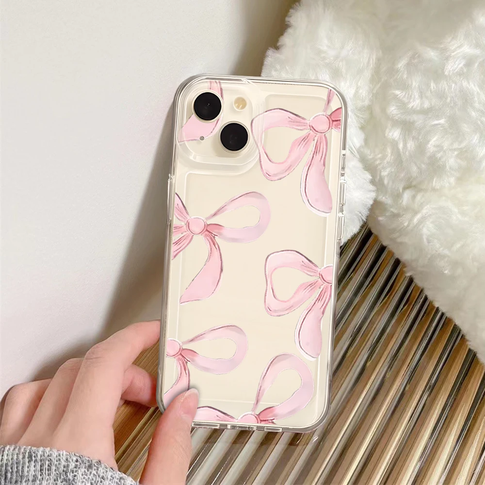 Chic Pink Bow Shockproof Transparent Phone Case Cover