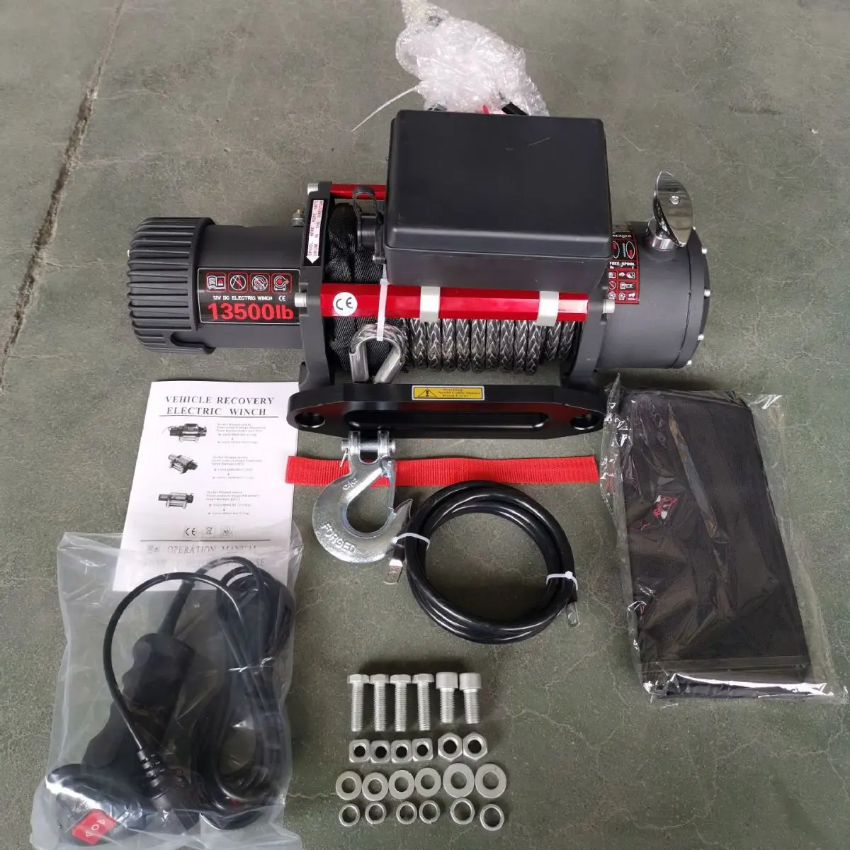 

12V Electric Winch Nylon Rope High Strength Synthetic Rope 13500 lb Electric Traction Winch Dirt Vehicle Modification