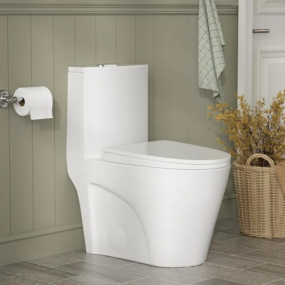 Toilet Parts Elongated One Piece Toilets For Bathroom 1.1/1.6 GPF Dual Flush Toilet With Soft Close Comfortable Seat 12'' Rough-In Skirted