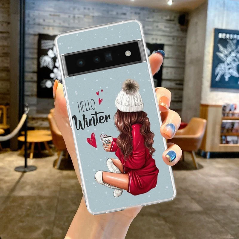 Festive Art Girls Coffee Shockproof Clear Phone Case