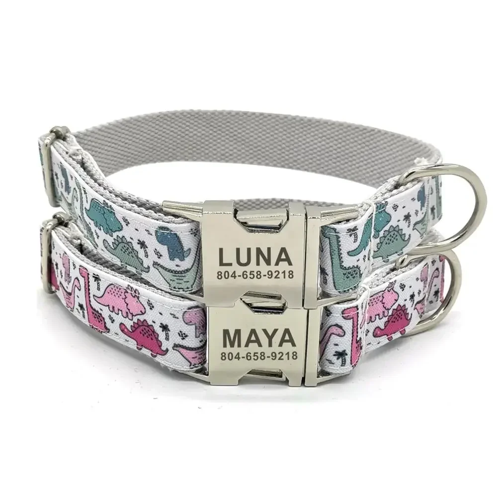 Personalized Dinosaur Pet Collar Puppy Name ID Tag Adjustable Basic Cartoon Dog Collars Free Engraving