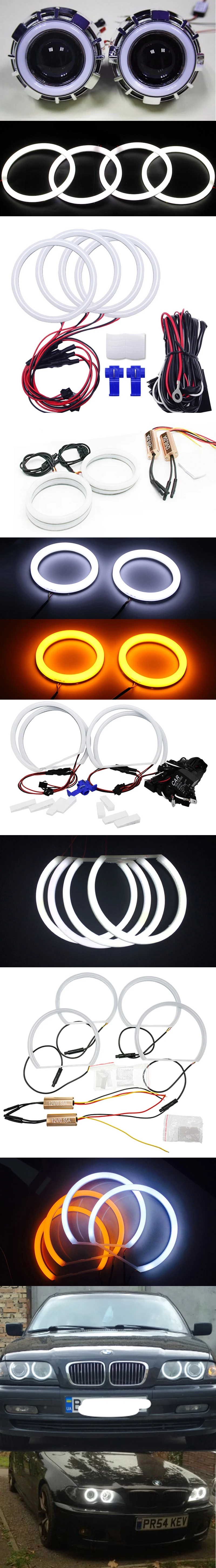 4Pcs For BMW E36 E38 E39 E46 M3 LED Two-Color Cotton Angel Eyes Halo Ring Headli