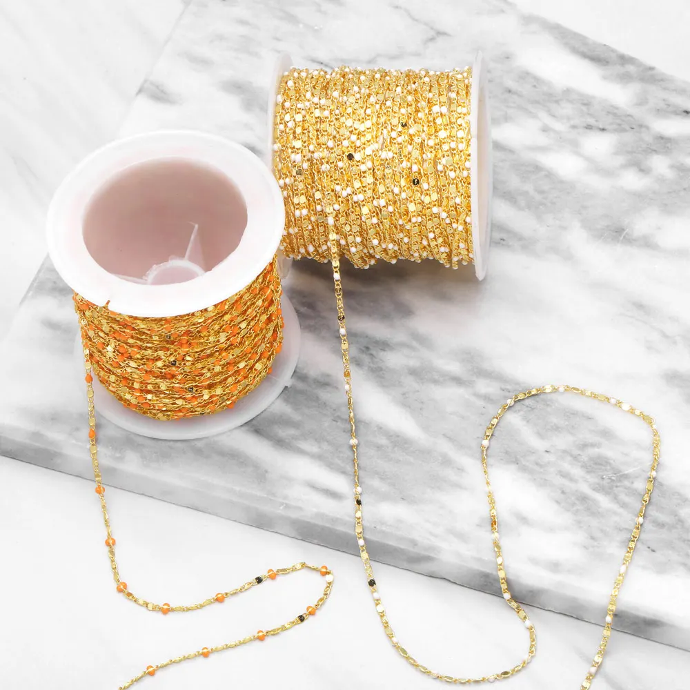 OCESRIO 10M Colorful Beaded DIY Chain Bracelets Gold Plated Copper  Supplies for Jewelry Wholesale Findings for Necklace cana063