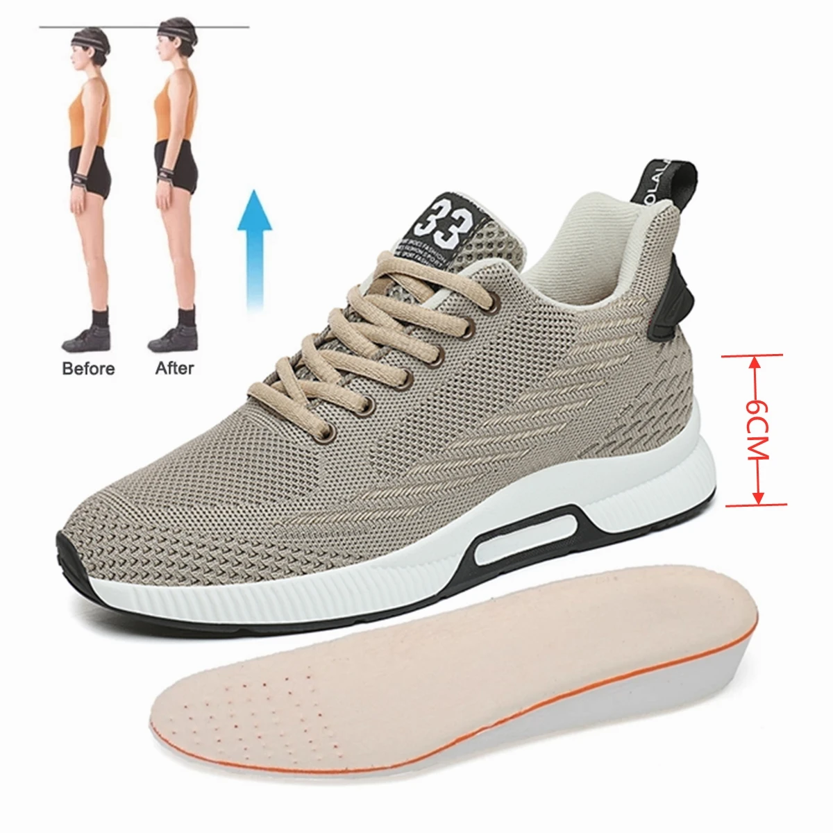 

New Elevator Shoes Men Sneakers Heightening Shoes Height Increase Shoes Insoles 6CM Man Daily Life Height Increasing Shoe