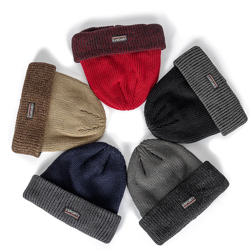 Unisex Classic Two Tone Color Winter Hat Soft Beanie Hats For Men Women Thick Outdoor Ski Cuffed Hats
