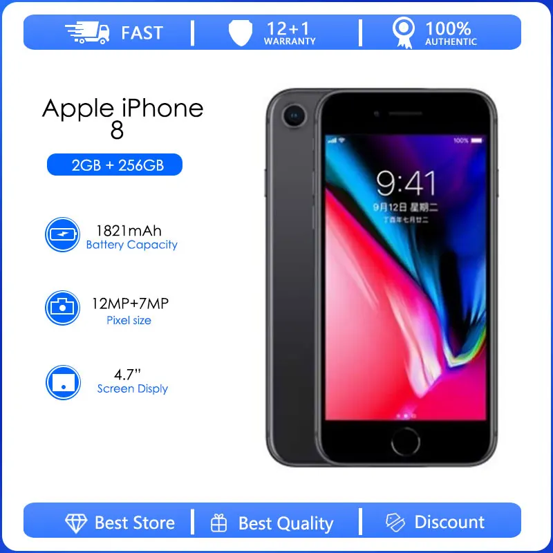 

Original Apple iPhone 8 Factory Unlocked Used Mobile Phone 64GB/256GB ROM 4.7" Hexa-core 12MP 1821mAh 4G LTE Smartphone