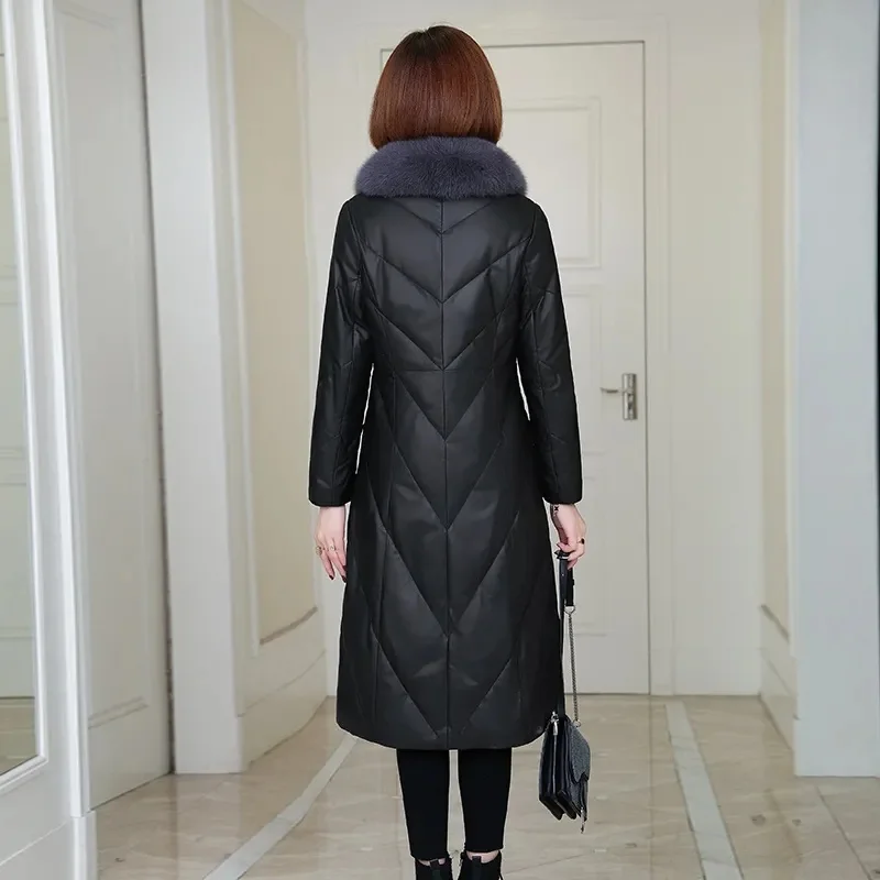 2024 Winter Women Faux Sheepskin Coat Down Cotton-padded Jacket Long Parkas Thicken Warm Outwear Female Leather A-Shape Overcoat