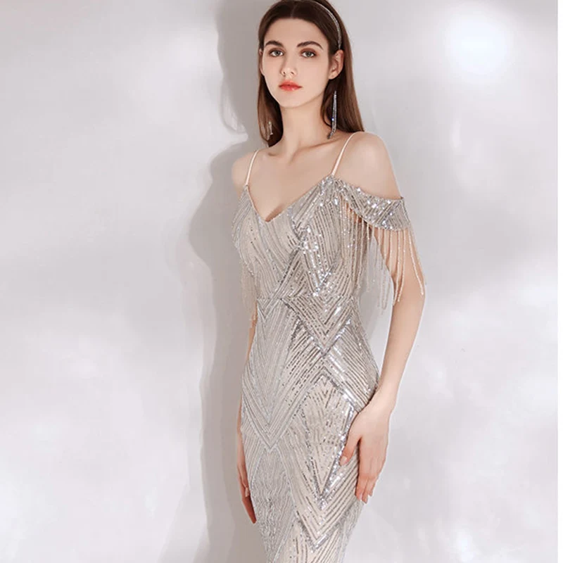 فستان رسمي جديد من Partykleider برقبة على شكل V للحفلات الراقصة أنيق ماكسي ترتر أداء فيستدو لونغو فستان سهرة فاخر للنساء