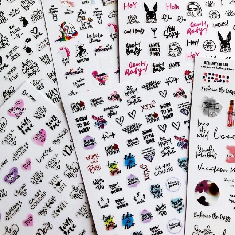 

3D Nail Sticker Decals Love Colorful Nail Art Decorations Stickers Sliders Manicure Accessories Nails Decoraciones