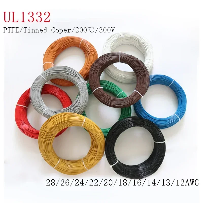 1/5M UL1332 PTFE Wire FEP Plastic Insulated 28/26/24/22/20/18/16/14/13/12/10AWG For 3D Printer High Temperature Electron Cable 4