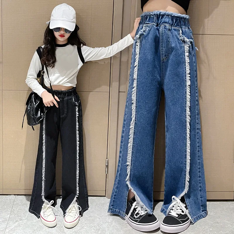 

Teenage Student Girls Jeans Spring Kids Denim Pants Casual Jeans for Girls 6 8 10 12 14 Years Elastic Waist Children Trousers