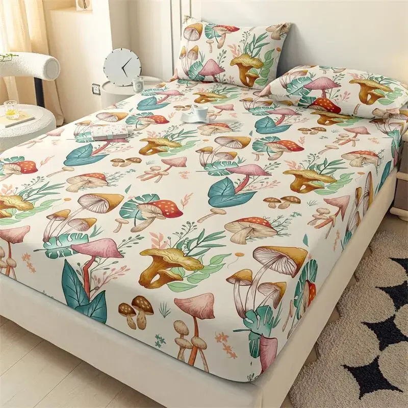 1PC Bedding Fitted Sheet with Elastic Band Wrinkle-Resistant Easy Care Soft Comfortable Breathable Bedding Full Size Bed Cover 5