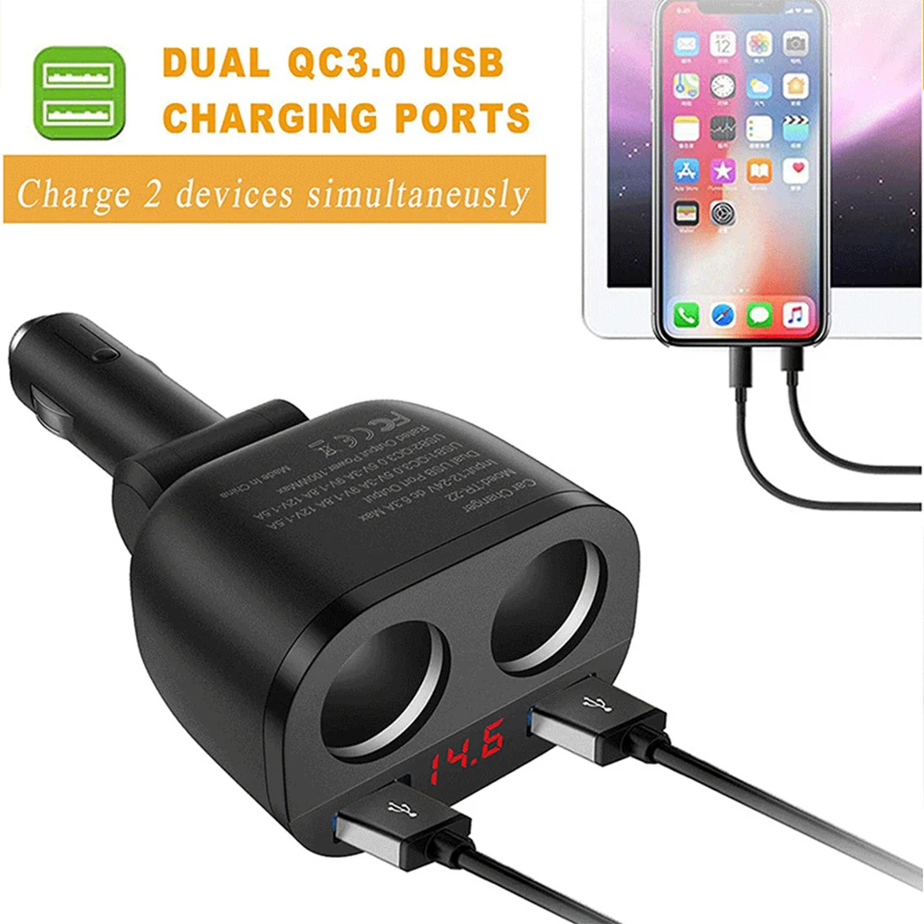 

Multi-functional Car Charging Ports High Charging Speed 90 Rotation Over-charging Protection Black