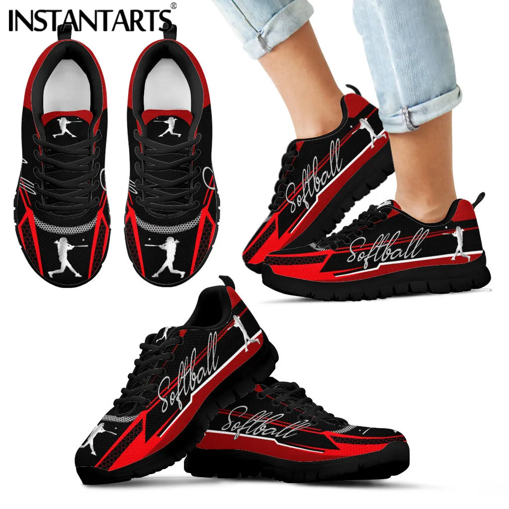 

INSTANTARTS Hot Style Lace-up Mesh Sneakers Shoes for Women Fashion Softball Player Print Ladies Flat Shoes Lightweight Footwear