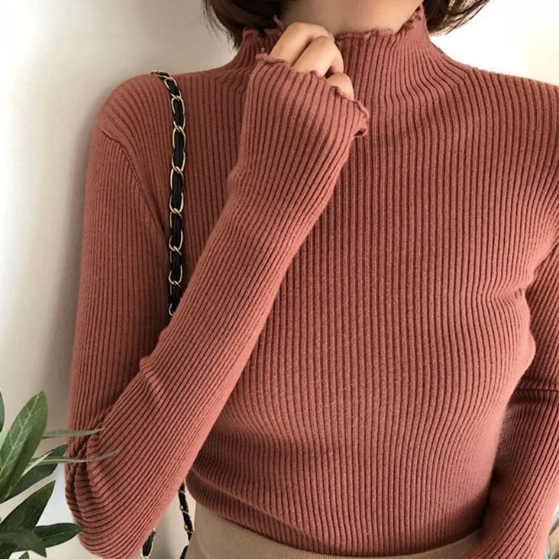 Women Turtleneck Sweater Autumn Winter Chic Knitted Pullover