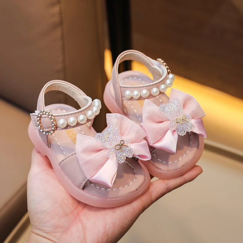 Baby Girl Sandals Kawaii Cartoon Bear Decos Summer Open Toe Sandals 1-4Y Girl Beach Shoes Toddler Leisure Comfortable