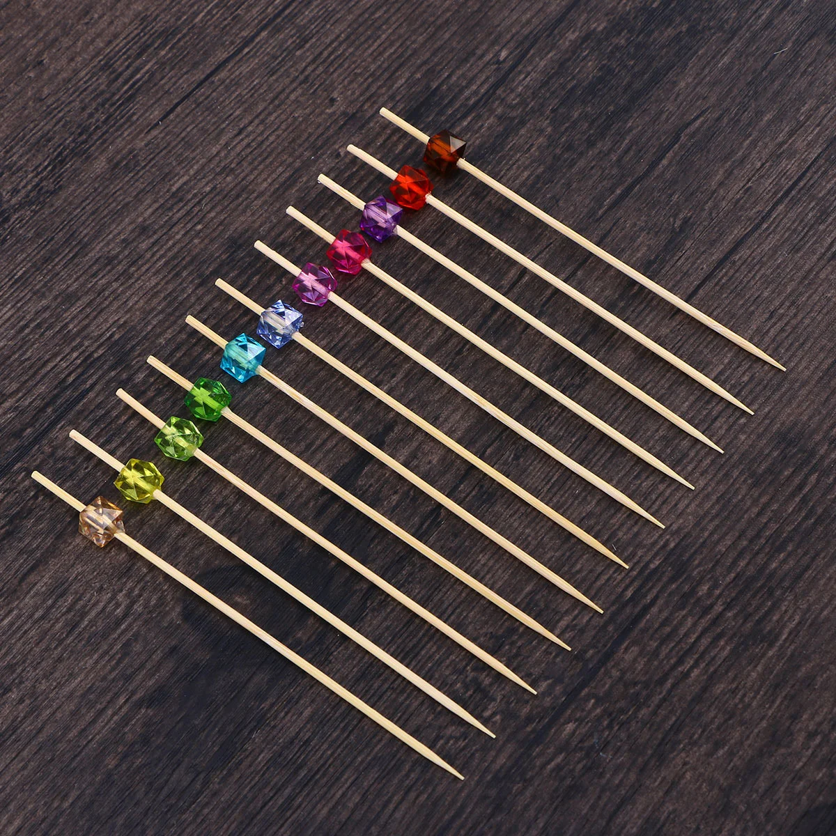 

12cm Cocktail Picks Creative Handmade Bamboo Stick Square Octagonal Bead Appetizer Picks Fruit Toothpicks Party Supplies