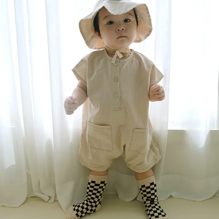 2022 Summer New Baby Solid Short Sleeve Romper+ Hat Infant Boy Loose Casual Jumpsuit Thin Cotton Newborn Girl Toddler Clothes Newborn Sailor Romper Girls Boy Costume Anchor