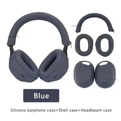 Deluxe Silicone Protective Cover for Premium Headphones - Earphone and Headbeam Protection Sleeve (Blue Set)