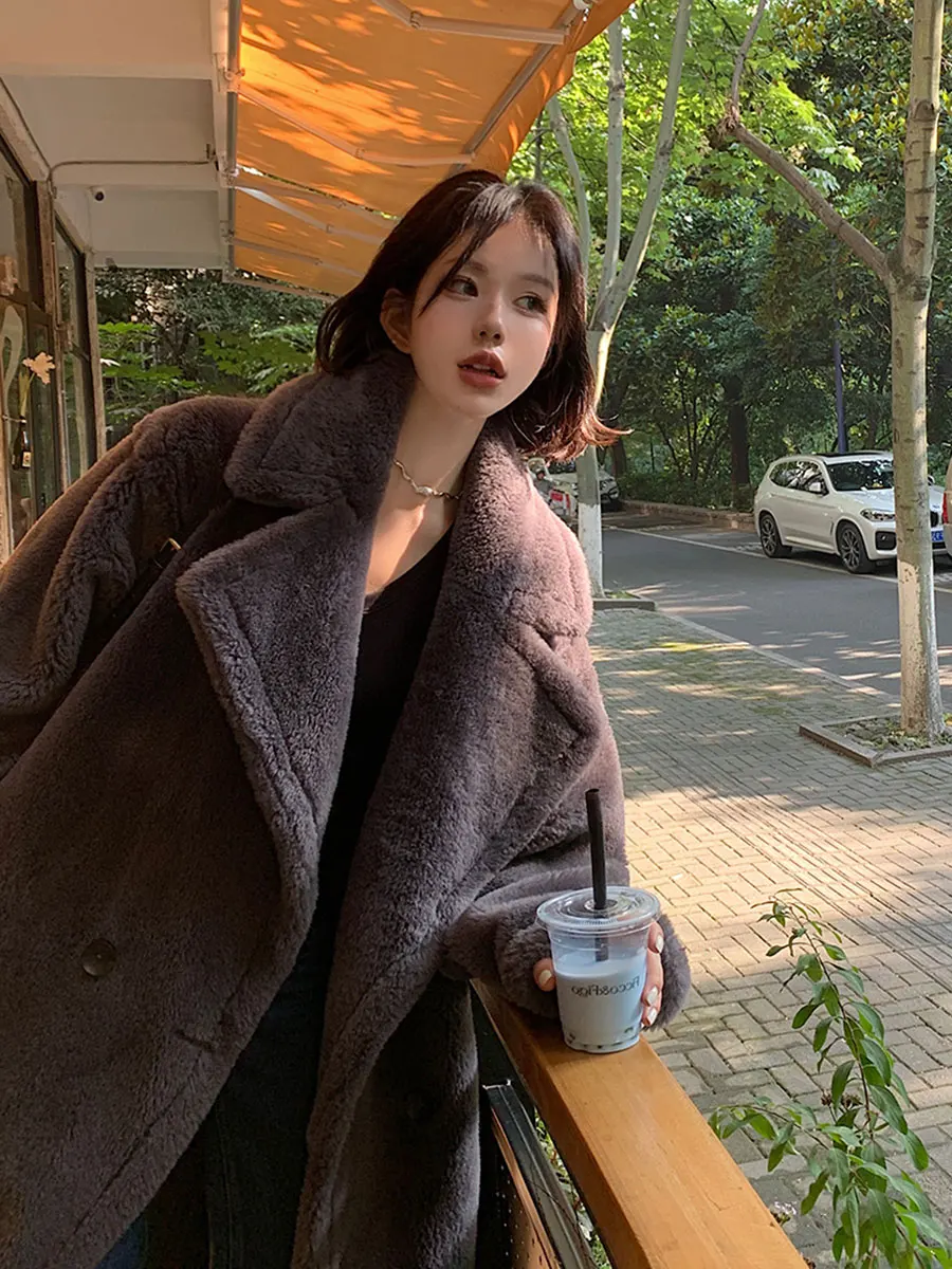 2022 Cappotto Lungo Tosatura Di Pecora Cappotto Di Pelliccia Donna Streetwear Giacche Di Vera Lana Lady Winter Cappotti Di Pelliccia Da Donna Manteau 