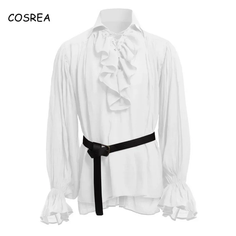 

Medieval Renaissance Men Retro Cloths Fluffy Sleeves Bandage Tops Lacing Up Shirt Europe and US Adult Men Blouse Ruffles Shirt